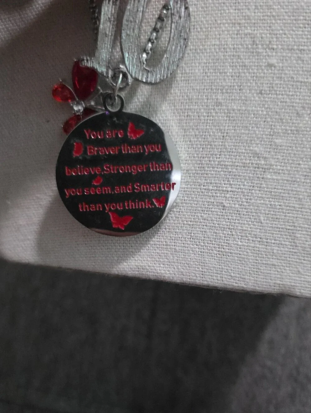 Silver Tone Red Charm Necklace and Bracelet Set